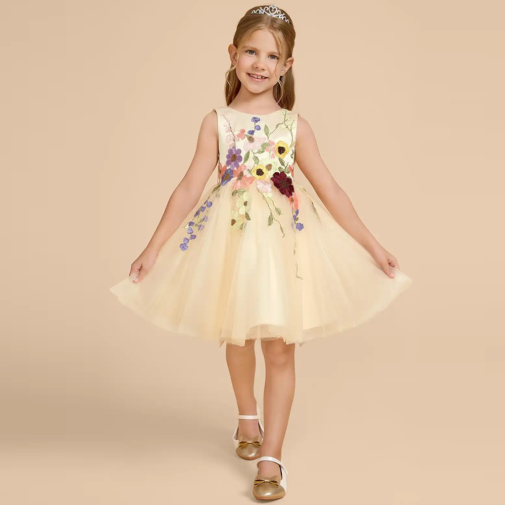 Embroidery Yellow Dress - 맞춤형 노란색 튤 플라워 걸 드레스,
