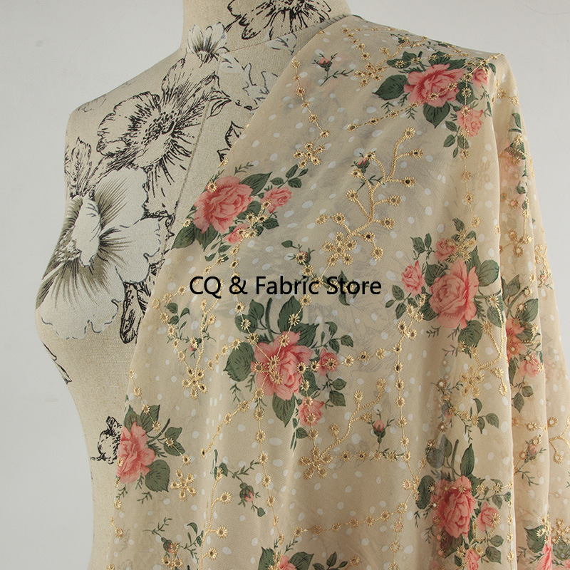 새로운 장미 무늬 자수 프린트 쉬폰 원단 여성복 아동복 - Embroidery Rose 리뷰 및 가격